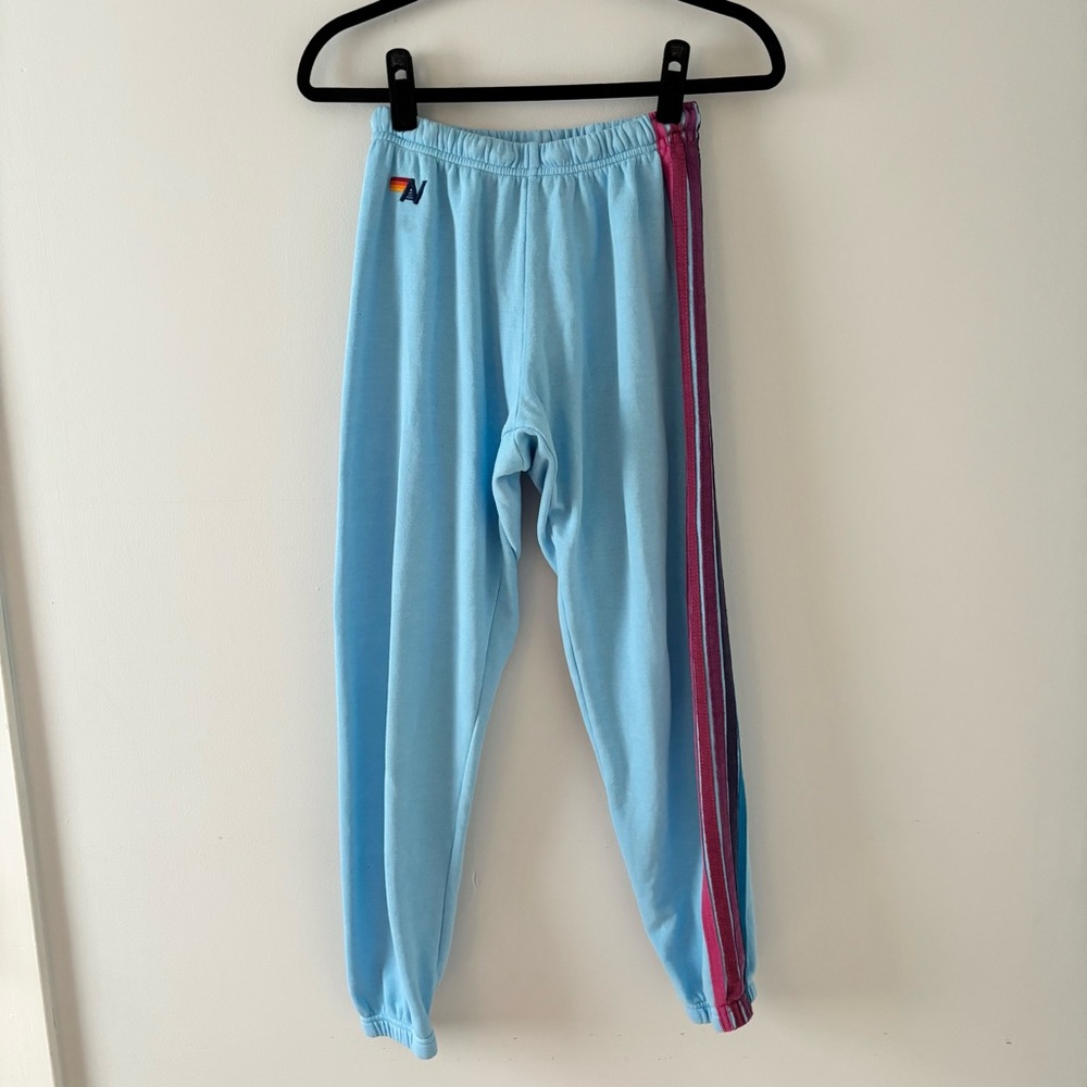 Aviator Nation 5 Stripe Sweatpants Joggers Bottoms Comfortable Soft Knit Blue - Picture 2 of 6